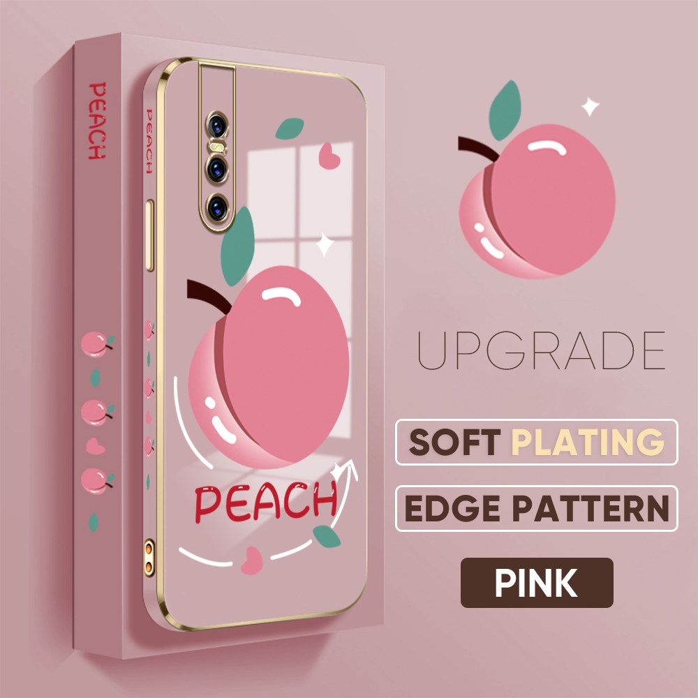 TA for Vivo V15 Pro Back Cover Shiny Peach Luxury 6D Plating Case Side Pattern Soft Silicone Square Phone Case