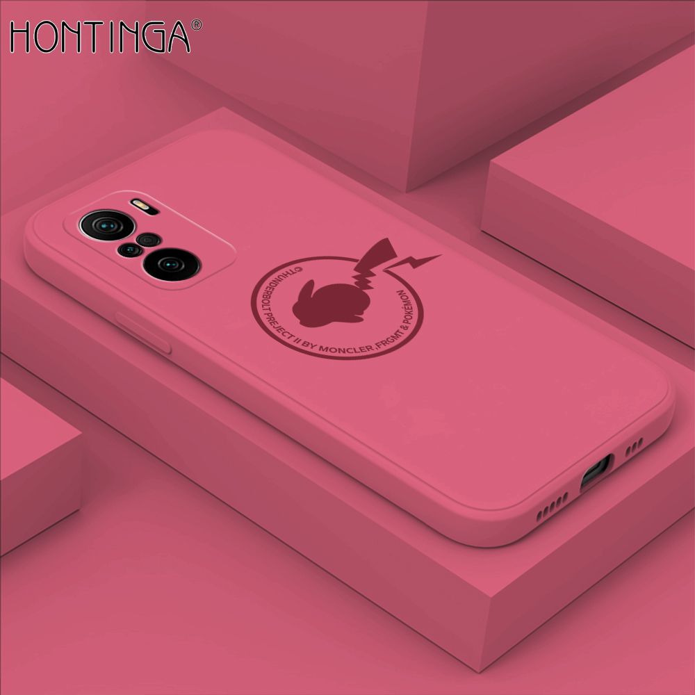 Hontinga for Xiaomi Redmi K40 Pro Case Cartoon Pikachu Pokemon Phone Case Liquid Silicone Casing Full Cover Camera Shockproof Protective Case