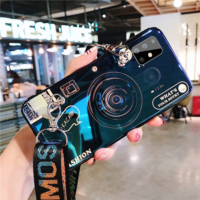 For Samsung Galaxy A01 A10 A10s A11 A20 A20s A21s A31 A30 A30s A50 A50s A51 A70 A71 A80 M11 M21 M31 Case, Cute 3D Bluray Camera Phone Case with Stand Holder + Adjustable Crossbody Lanyard Soft TPU Casing Back Cover