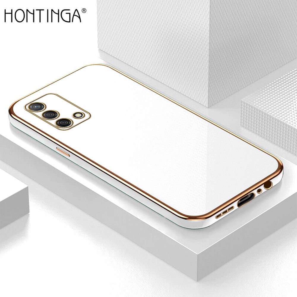 Hontinga for OPPO F19 A95 A74 4G Back Cover + Free Lanyard Luxury 6D Plating Frame Shiny Bling Case Soft Silicone Square Phone Cases