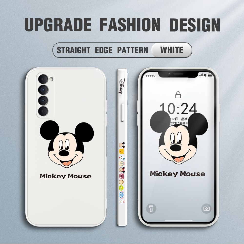 Jizetin for OPPO Reno4 Pro Case Creative Cartoon Mouse Avatar Side Design Phone Case Square Edge Pattern Liquid Silicone Cases Full Cover Camera Shockproof Protective Case
