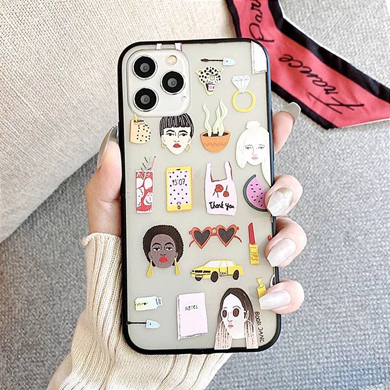 Olige Case For For iPhone 13 12 11 Pro Max XS Max X XR SE 7 8 Plus 6 6S Plus Soft Phone Case Trend occident Fashion Girl Tags Matte Shockproof Silicone Protector Cover