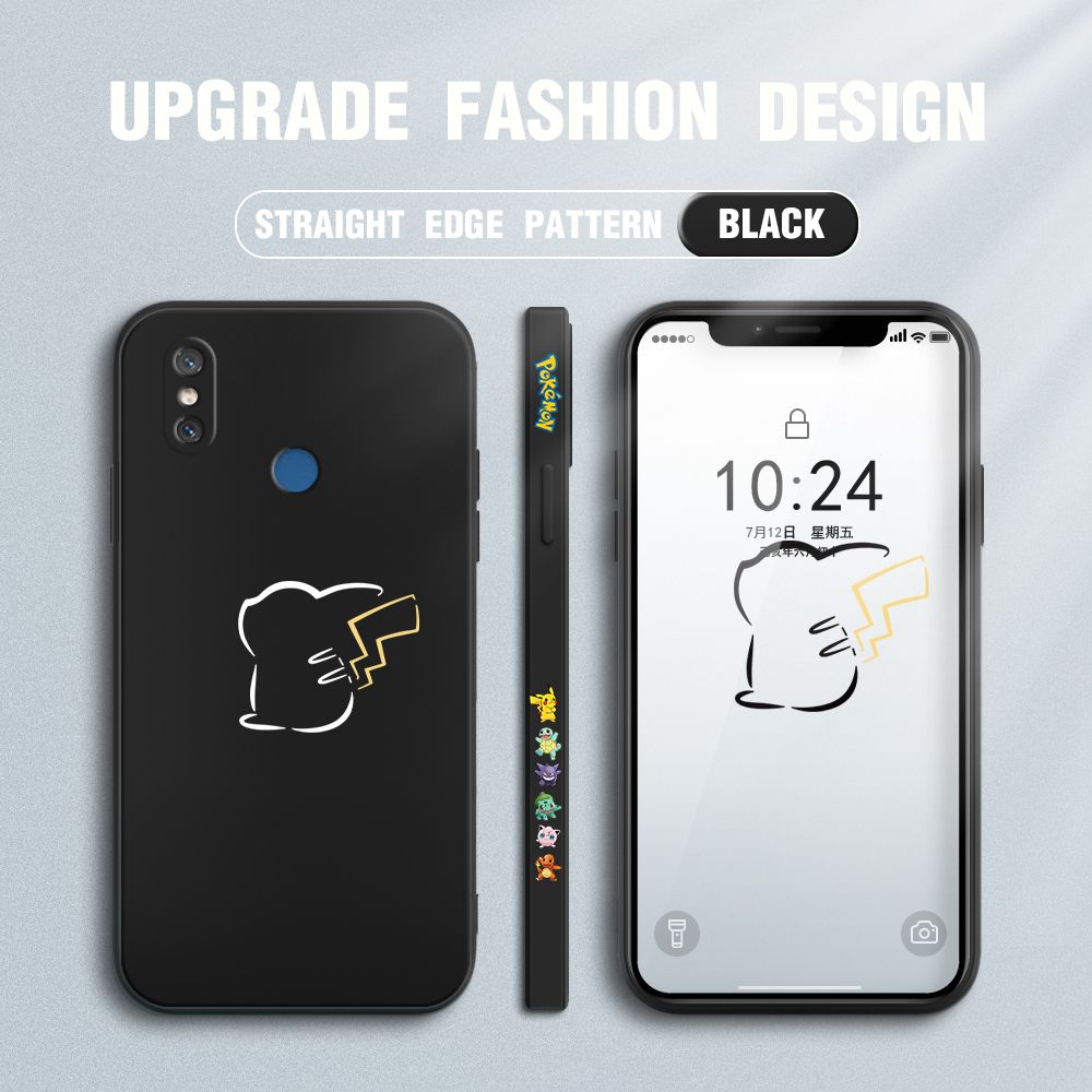 Jizetin for Xiaomi Mi 8 Case New Pikachu Pokémon Design Side Design Phone Case Square Edge Pattern Liquid Silicone Cases Full Cover Camera Soft Protection Case