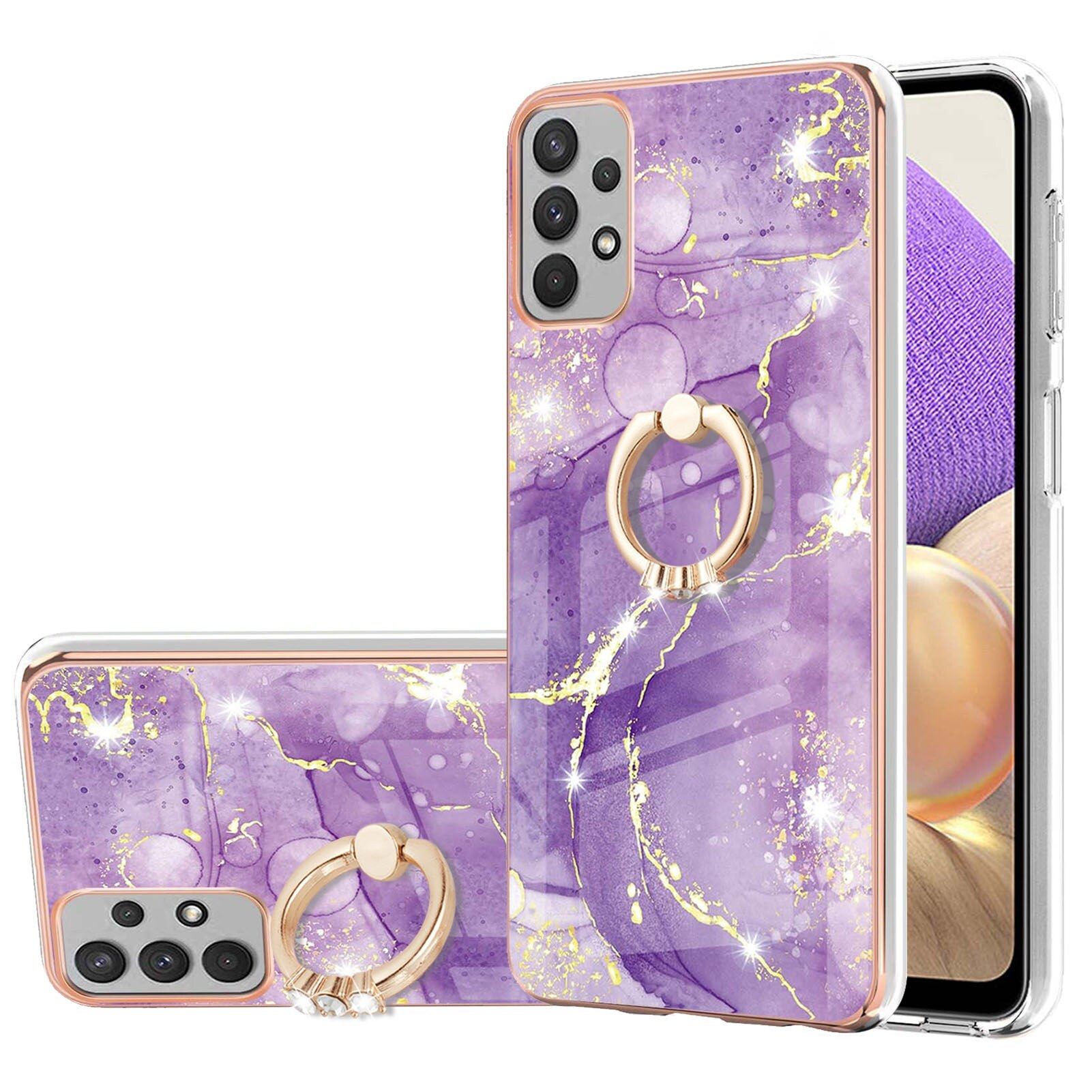 Case for Samsung Galaxy A32 5G Marble Pattern Hybrid Hard Back Soft TPU Bumper Case Cover with Ring Holder Stand