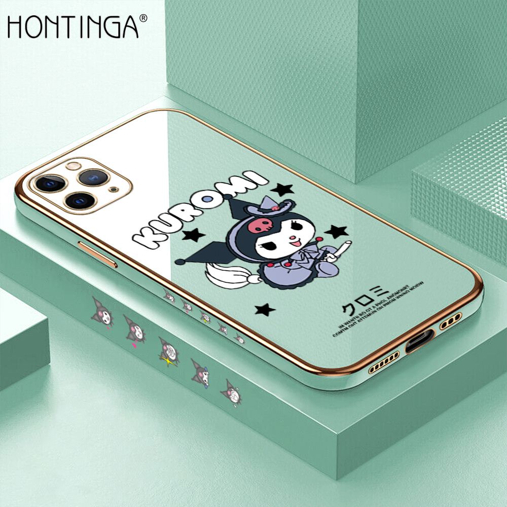 Hontinga for iPhone 11 Pro Luxury 6D Plating Soft Casing Silicone Square Frame Phone Case Shiny Bling Back Cover Cute Cartoon Anime Characters Case