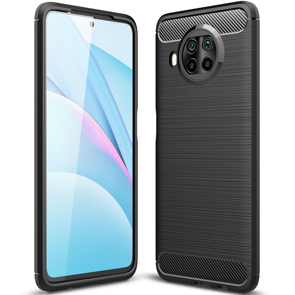 For Xiaomi Mi 10T Lite Carbon Fiber Skin Resilient TPU Shockproof Armor Protective Case Cover
