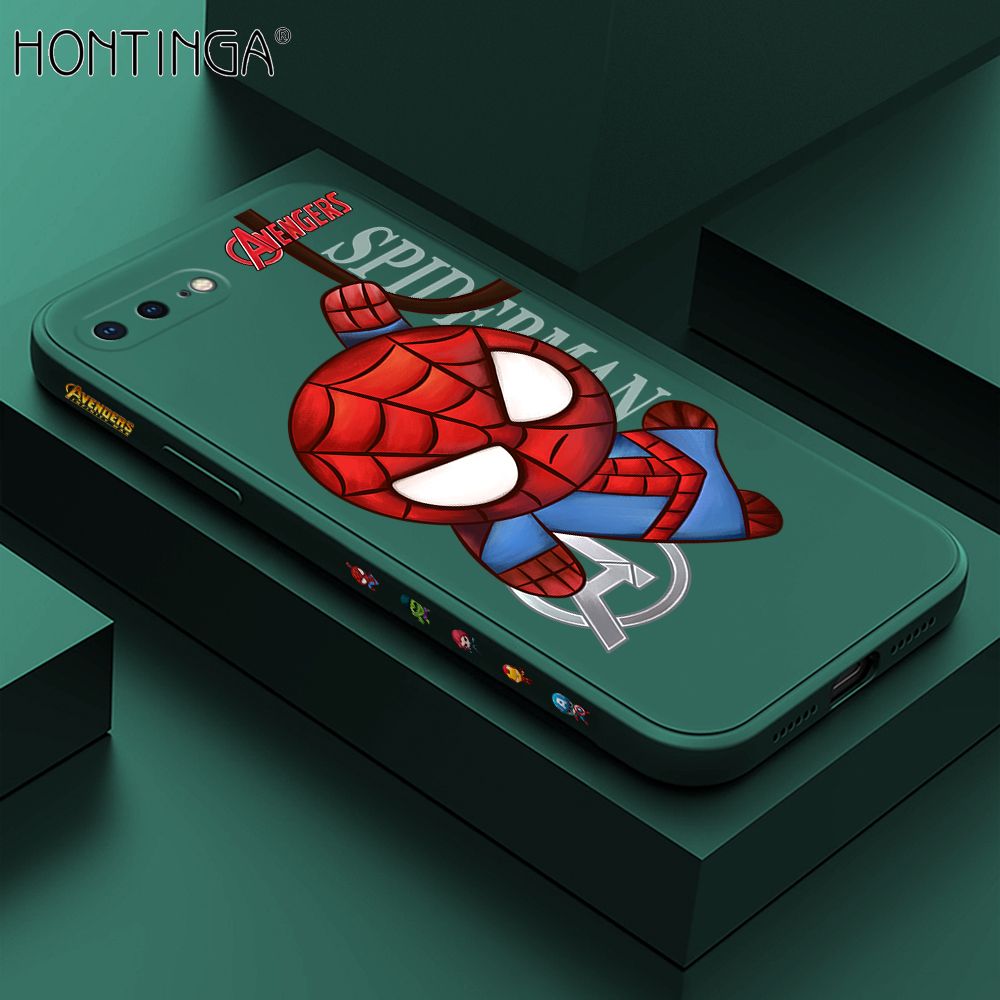 Hontinga for iPhone 7 Plus / 8 Plus Case Side Design Cartoon Little Spider Back Cover Soft Square Edge Pattern Liquid Silicone Trend Phone Cases