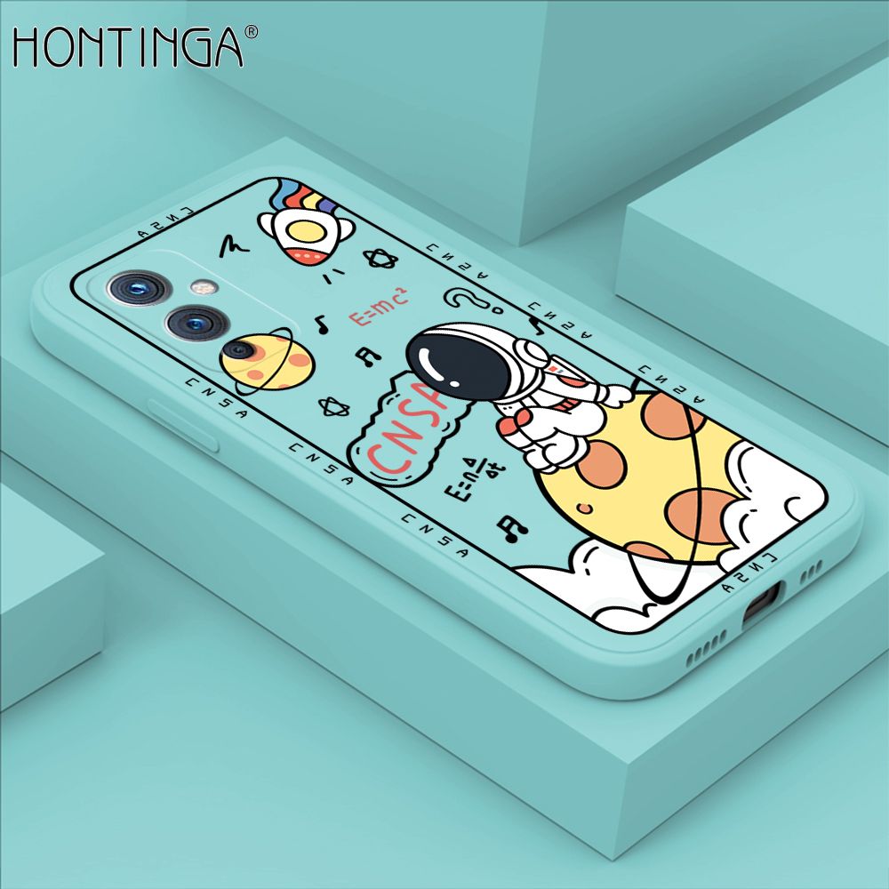 Hontinga for OnePlus 9 Case Cartoon Astronauts Phone Case Phone Case Soft Square Edge Silicone Cases Full Lens Cover Shockproof Protection Cover