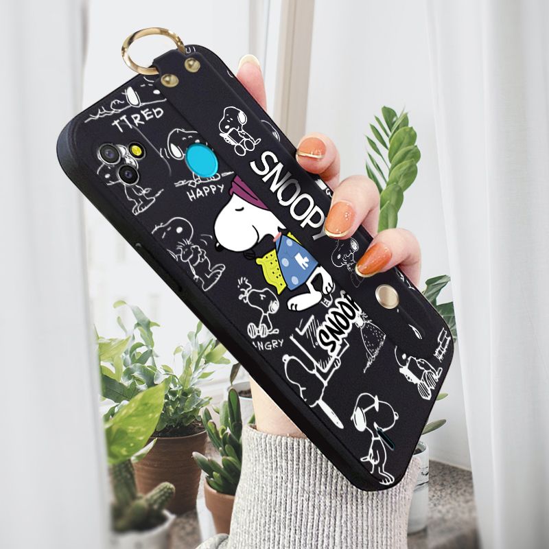 Jizetin for Tecno Pop 5 Back Cover Pajamas Snoopy Wrist Strap Phone Case Candy Color shock proof Protective Phone Cases