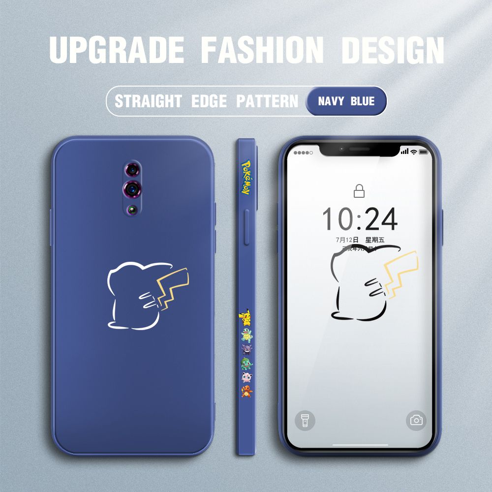 Jizetin for OPPO Reno Case New Pikachu Pokémon Design Side Design Phone Case Square Edge Pattern Liquid Silicone Cases Full Cover Camera Soft Protection Case