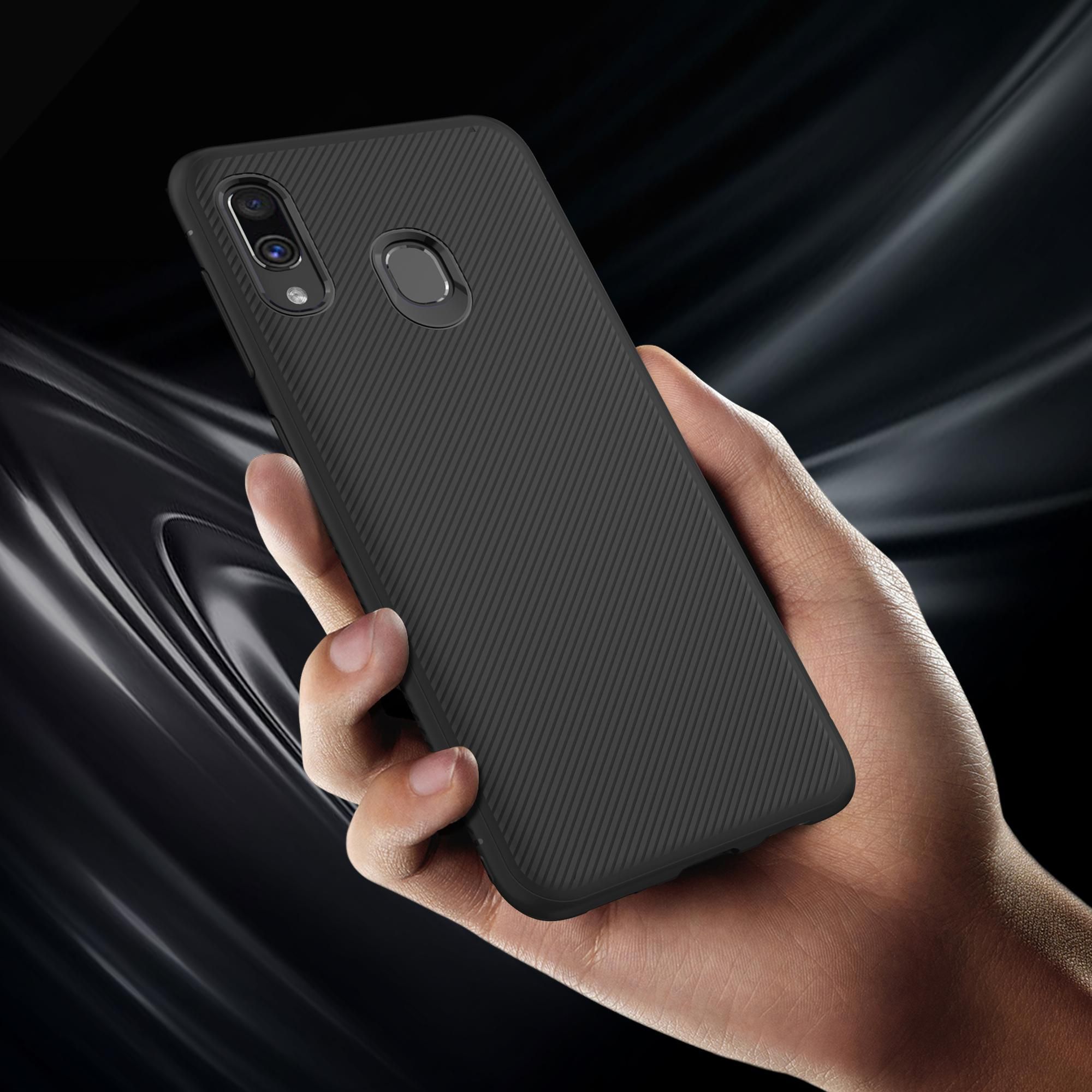 Case for Galaxy A40 Gradient Glass Classic Twill Non-Slip TPU Soft Shell Phone Case Full Cover 360 Fashion Design