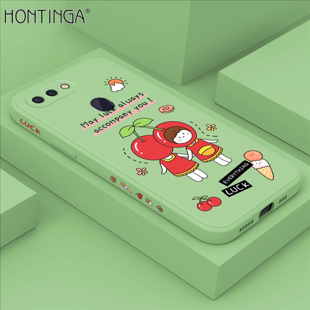 Hontinga for OPPO R15 Case Side Design Cute Cherry Girl Back Cover Soft Square Edge Pattern Liquid Silicone Trend Phone Cases