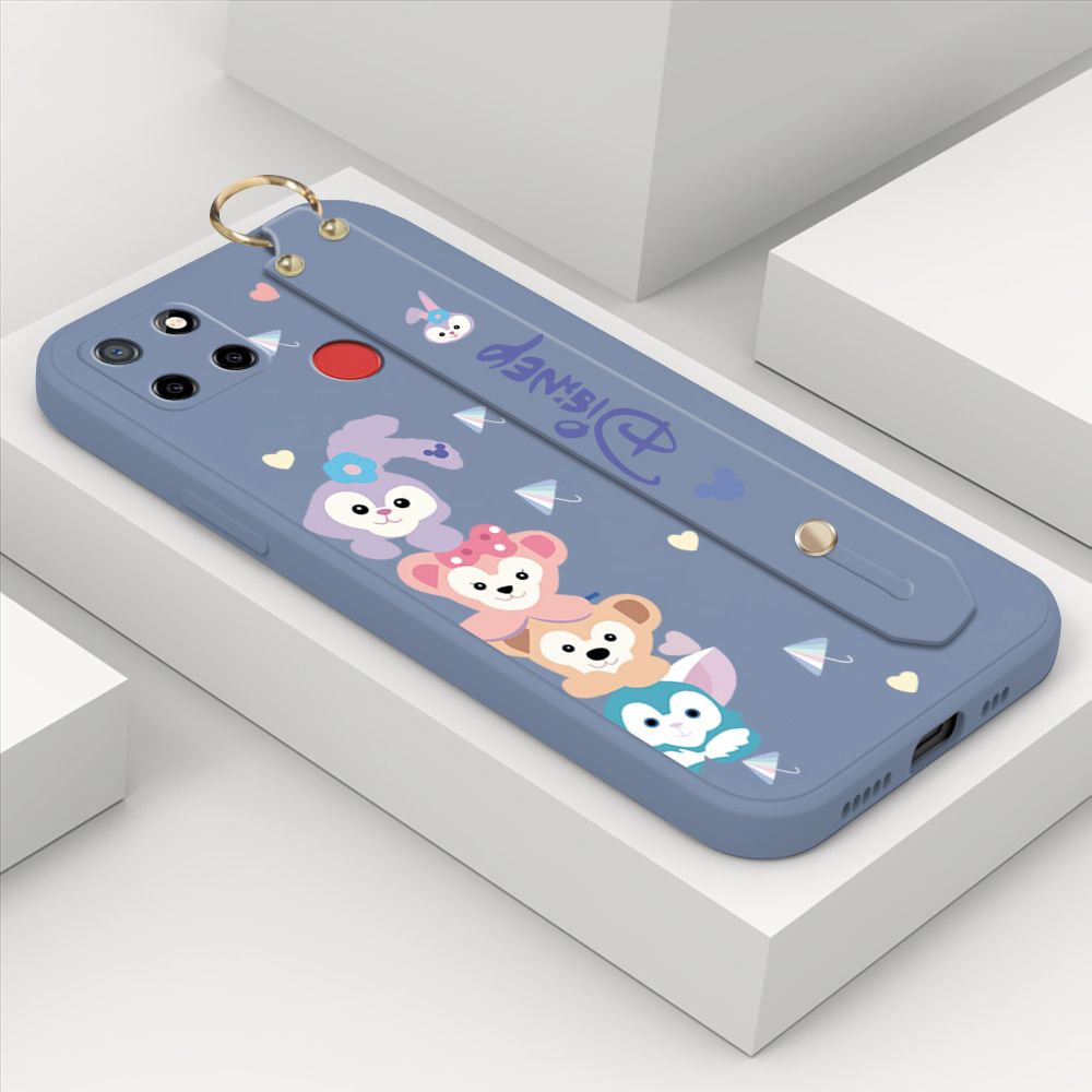 ZeroQiQi for Realme C25s Wrist Strap Case INS Cute Style Creative Cartoon Rabbit and Fox Cover Thin Square Edge Liquid Silicone Phone Case