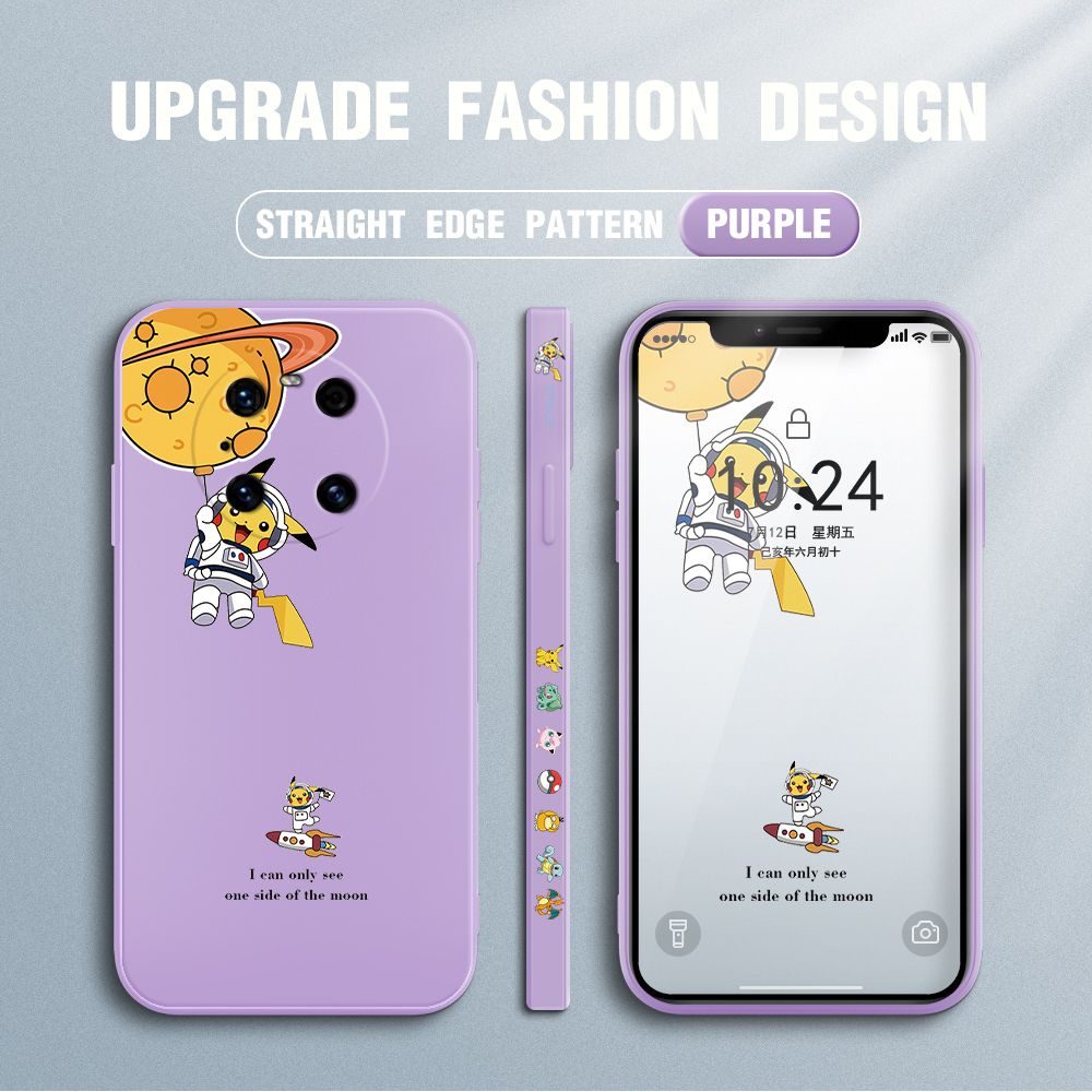 Jizetin for Huawei Mate 40 Pro Case Side Design Phone Cover Cute Astronaut Pikachu Cover Square Edge Pattern Liquid Silicone Trend Case