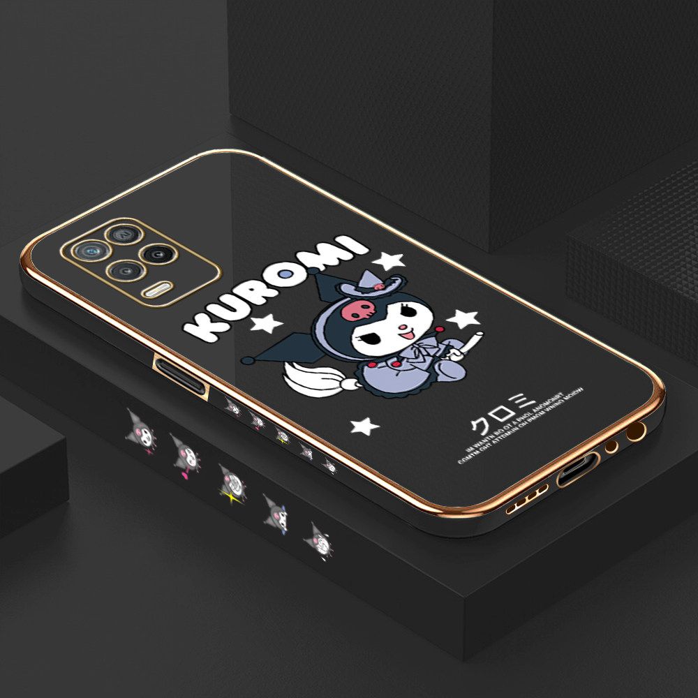 Luxury 6D Plating Soft Casing Silicone Square Frame Phone Case For Realme 8 5G Case Shiny Bling Back Cover Cartoon Anime Character Cute Square Edge Pattern Design Soft Case + Free Lanyard