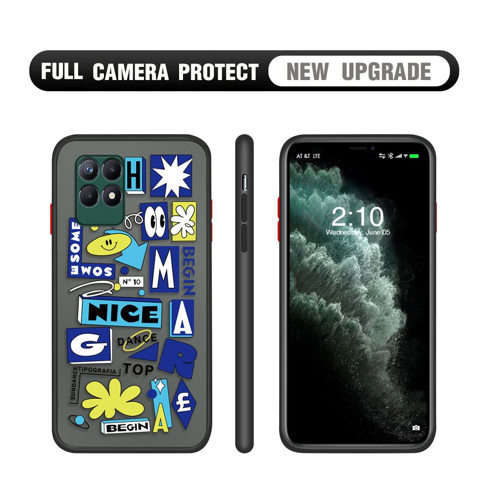 Hontinga for Realme 8I / Narzo 50 Case Travel Poster Camera Shockproof Protection Cases Edge Frosted Transparent Phone Cover