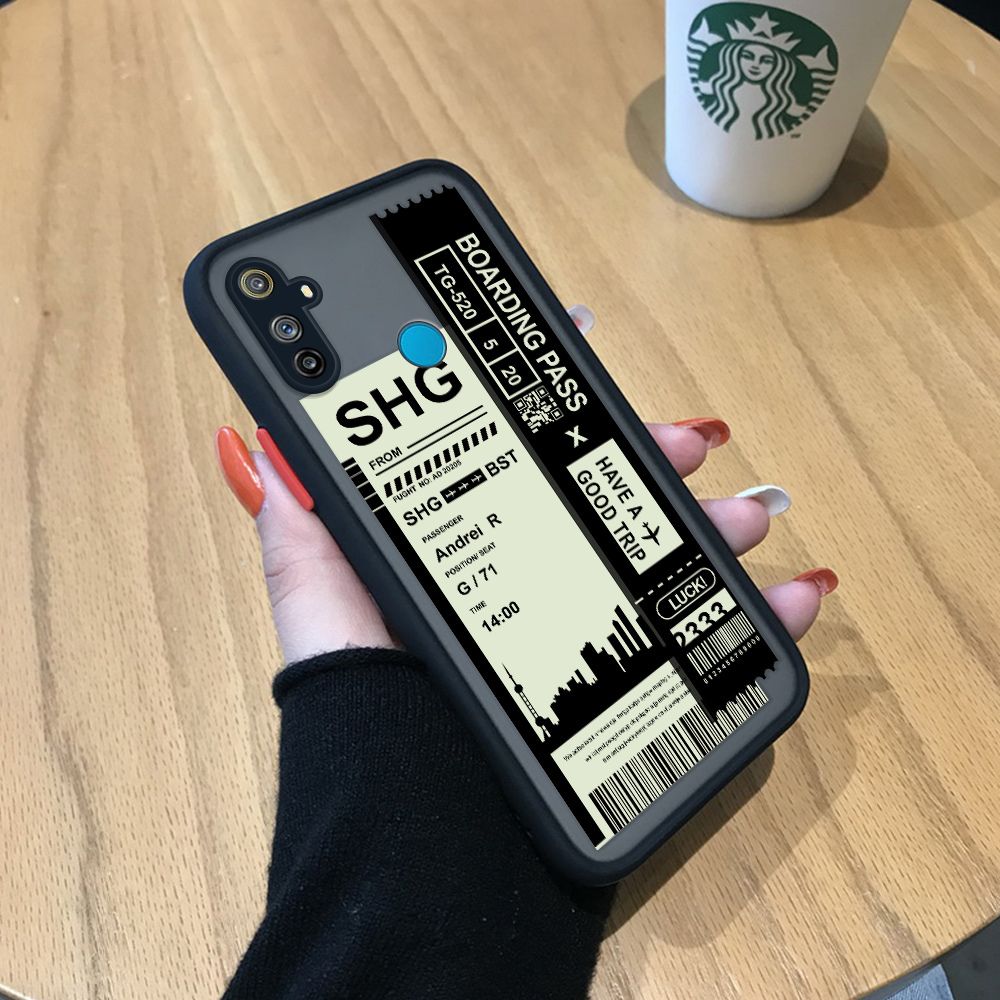 Cellphone Case For Realme C3 Air Ticket City Scenery Frosted Transparent Hard Mobile Phone Casing RealmeC3 Shockproof Soft Edge Full Cover Camera Protect Cellphone Cases