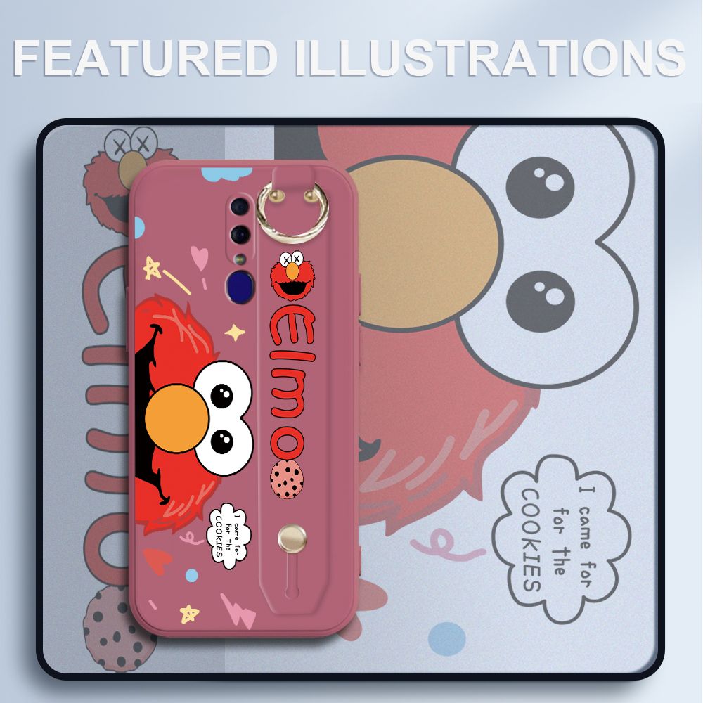UCUC for OPPO F11 Wrist Strap Case Creative Cartoon Red Haired Monster Cover Ultra Thin Anti Fall Liquid Silicone Phone Case