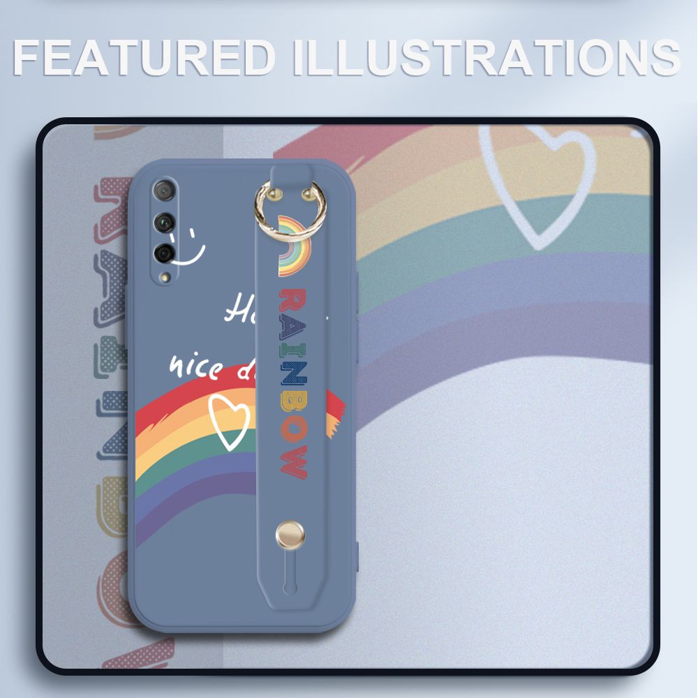 UCUC for Huawei Y9S Wrist Strap Case INS Style Smile Rainbow Cover Ultra Thin Anti Fall Liquid Silicone Phone Case