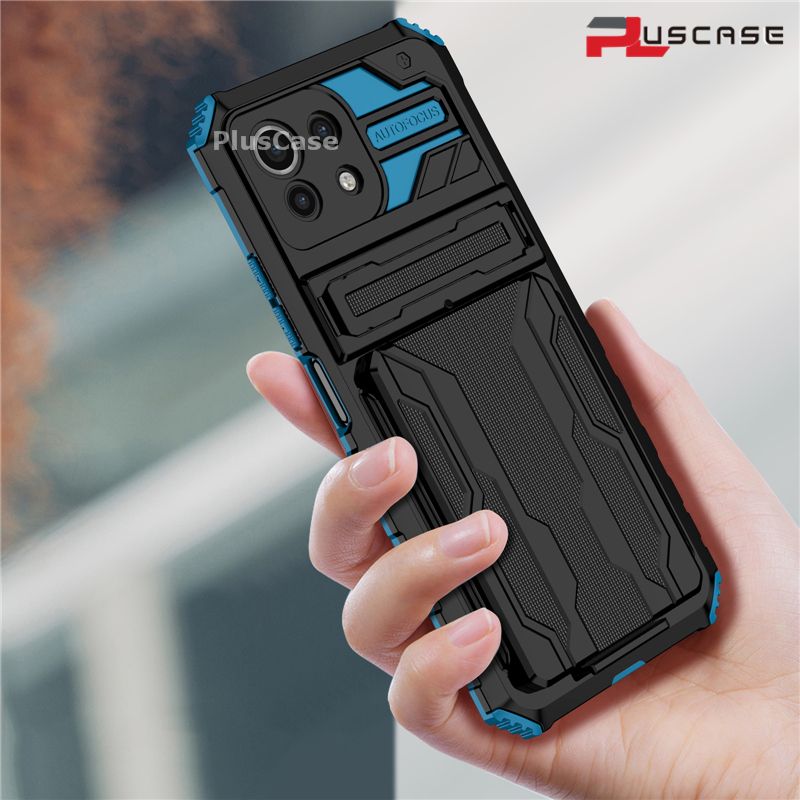 PlusCase for Xiaomi Mi 11 Lite / 11 Lite 5G NE Case Card Slot Holder Lens Protect Casing Kickstand Shockproof Phone Back Cover