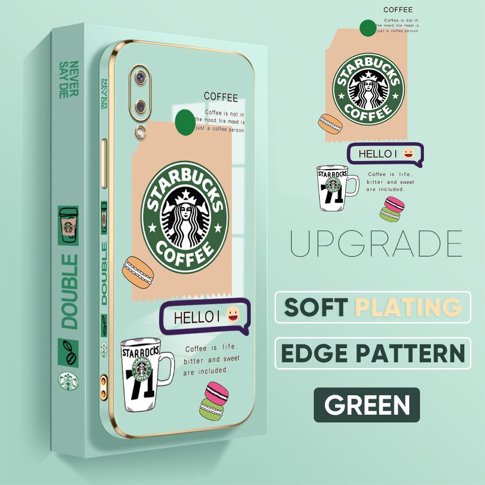 Jizetin (Free Lanyard) Samsung A02 M02 Back Cover Two Coffee Macaron Luxury 6D Plating Case Side Pattern Soft Silicone Square Mobile Phone Cases