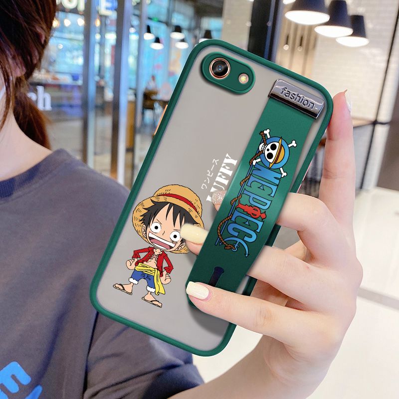 UCUC for OPPO A83 Wrist Strap Case Anime One Piece Luffy Wristband Printing Cover Shockproof Frosted Phone Case