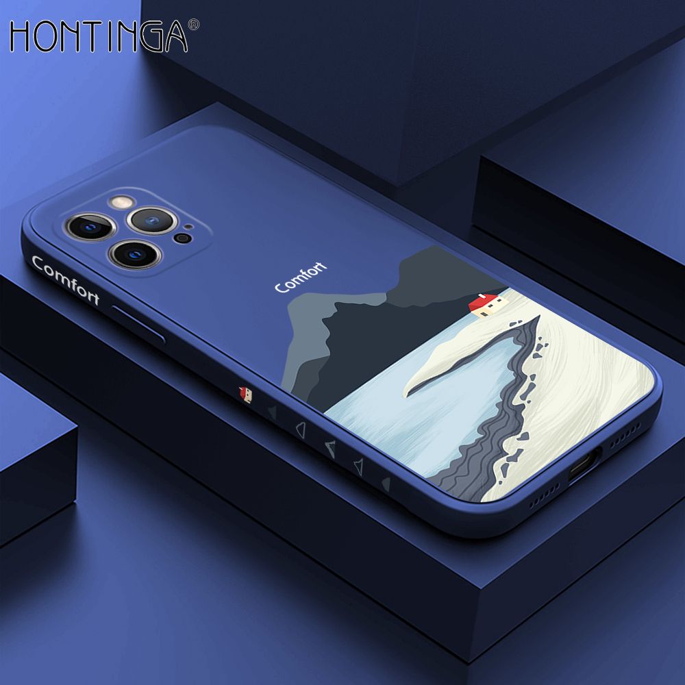 Hontinga for iPhone 12 Pro Max Case Side Design New Mount Back Cover Soft Square Edge Pattern Liquid Silicone Trend Phone Cases