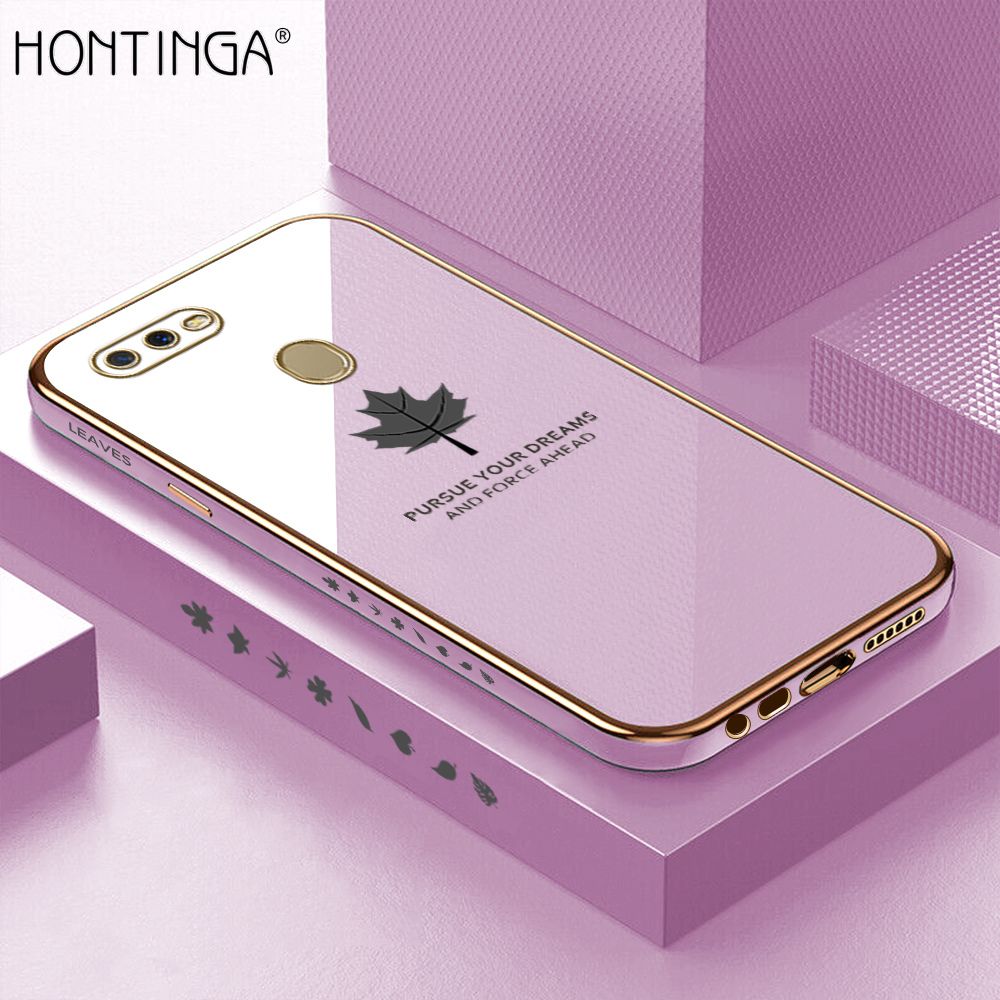 Hontinga for OPPO A12 Luxury 6D Plating Soft Casing Silicone Square Frame Phone Case Shiny Bling Back Cover Maple Leaf Side Pattern Case