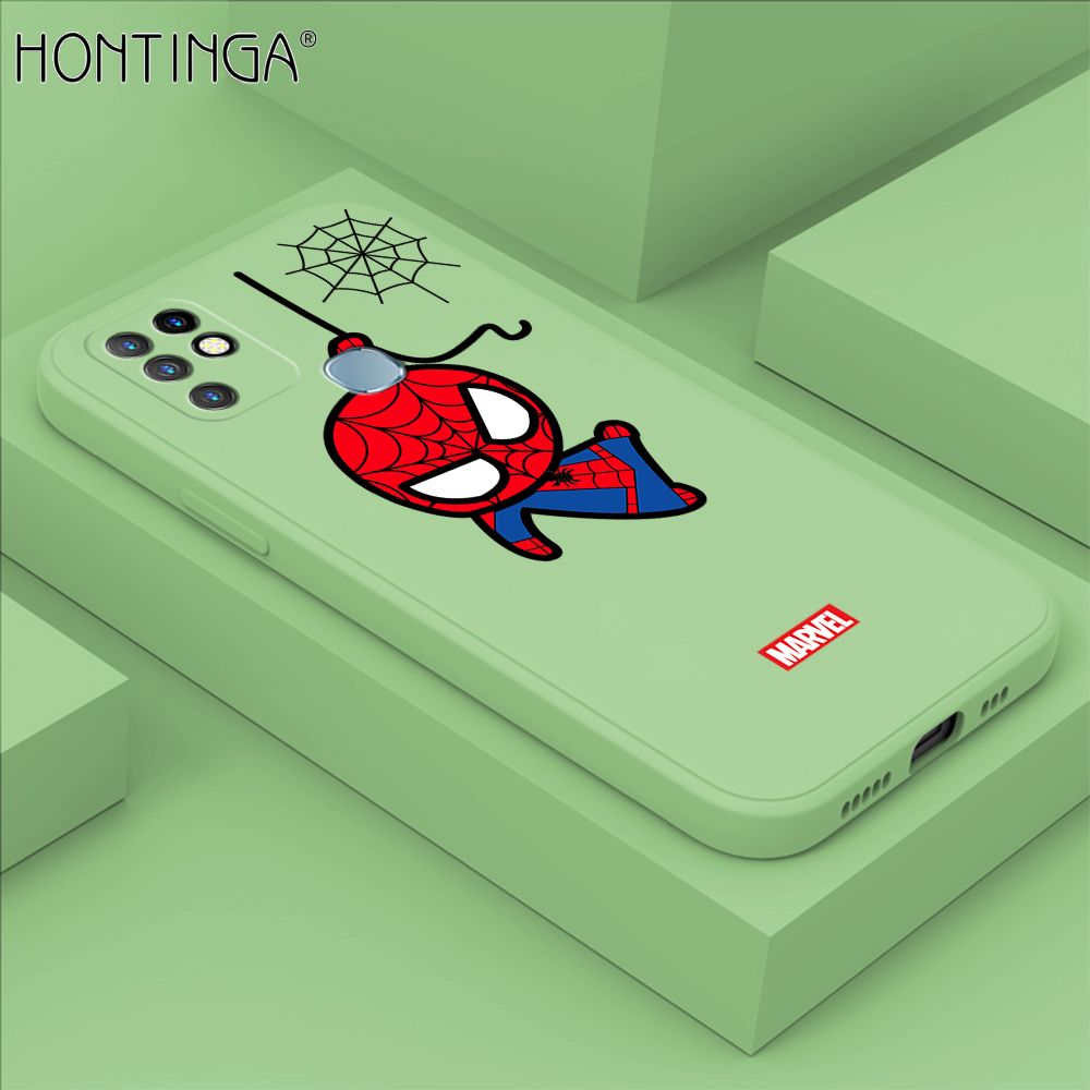 Hontinga for Infinix Hot 10 Case Cute Marvel Avengers Cartoon Spiderman Spider Man Phone Case Square Edge Silicone Cases Full Lens Cover Shockproof Protection Case