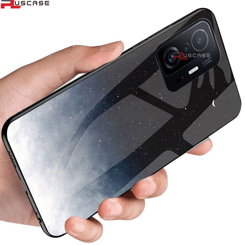 PlusCase for Xiaomi 11T Pro / Xiaomi 11T Case Glass Nebula Pattern Hard Shockproof Phone Back Cover