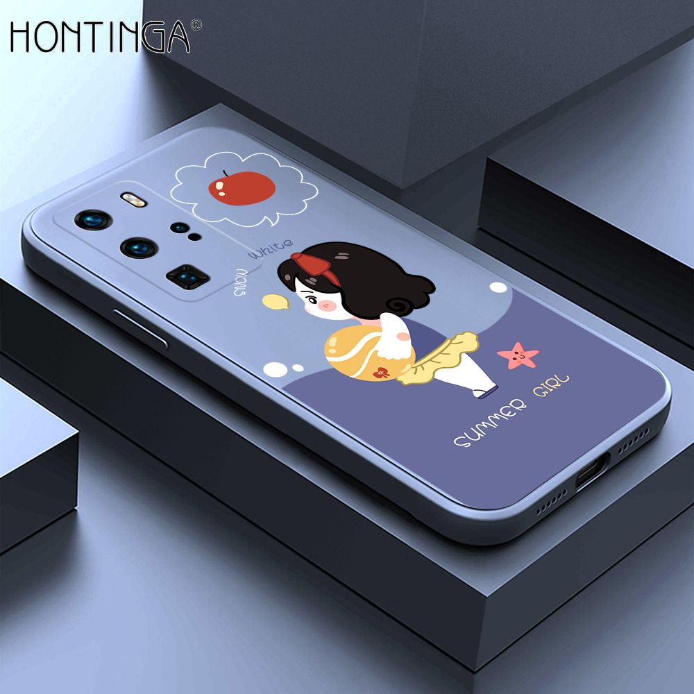 Hontinga for Huawei P40 Pro Case Cute Cartoon Girl Phone Case Phone Case Soft Square Edge Silicone Cases Full Lens Cover Shockproof Protection Cover