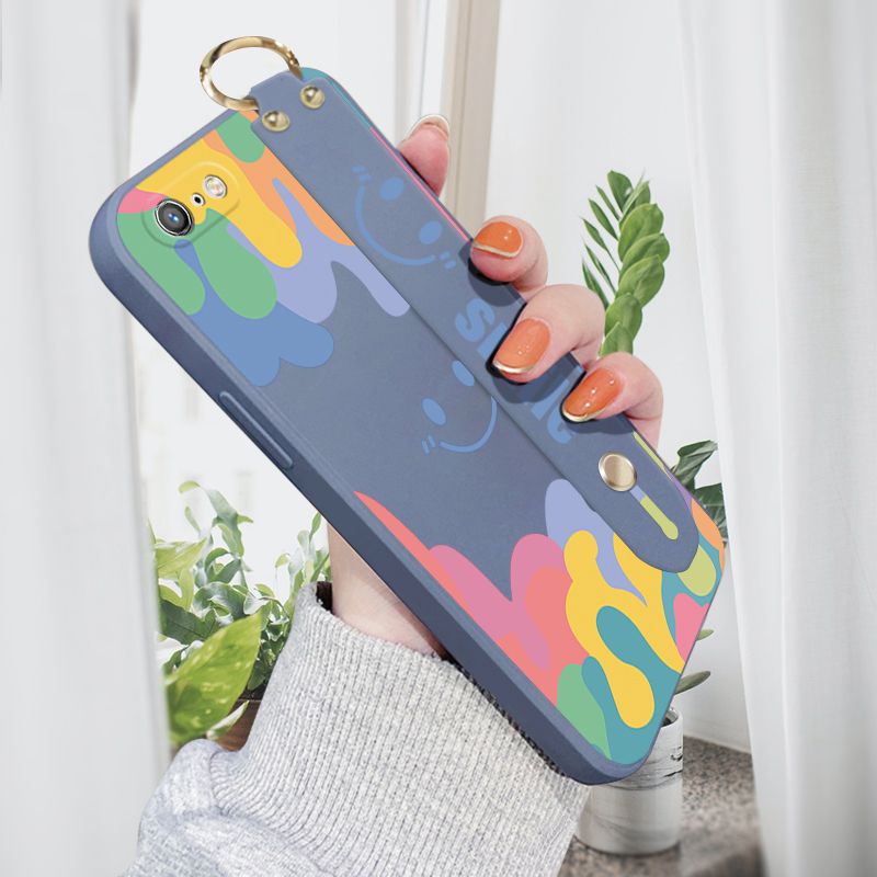 Jizetin for iPhone 6S Plus / iPhone 6 Plus Wrist Strap Case Soft Candy Color Splash Ink Cover Ultra Thin Anti Fall Liquid Silicone Phone Case