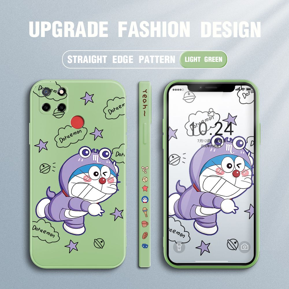 Jizetin for Realme C25S Case Cute Cartoon Purple Doraemon Anime Side Design Phone Case Ultra Soft Edge Pattern Liquid Silicone Phone Cases