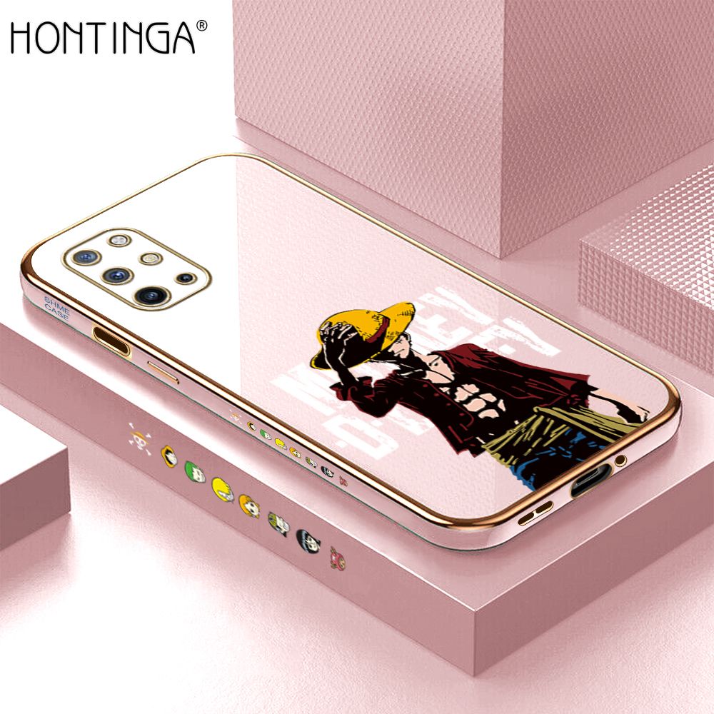 Hontinga for OnePlus 8T Back Cover + Free Lanyard Luxury 6D Plating Handsome Luffy Side Pattern Case Soft Silicone Square Mobile Cover