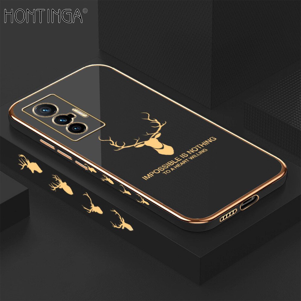 Hontinga for Vivo X70 5G Back Cover + Free Lanyard Luxury 6D Plating Cartoon Lucky Side Pattern Case Soft Silicone Square Phone Cases