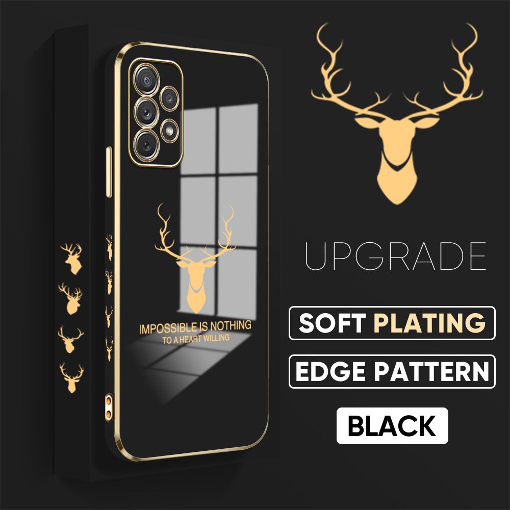 TA for Samsung Galaxy A72 / A72 5G Back Cover + Free Lanyard Simple Antlers Luxury 6D Plating Case Side Pattern Soft Silicone Square Phone Cases
