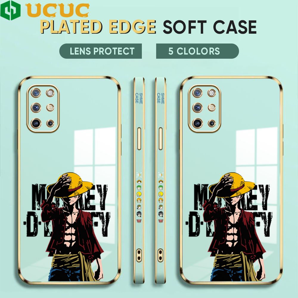 UCUC for OnePlus 8T Cover Holding Cap Luffy Luxury 6D Plating Soft Casing Silicone Square Frame Phone Case Shiny Bling Back Cover + Free Lanyard
