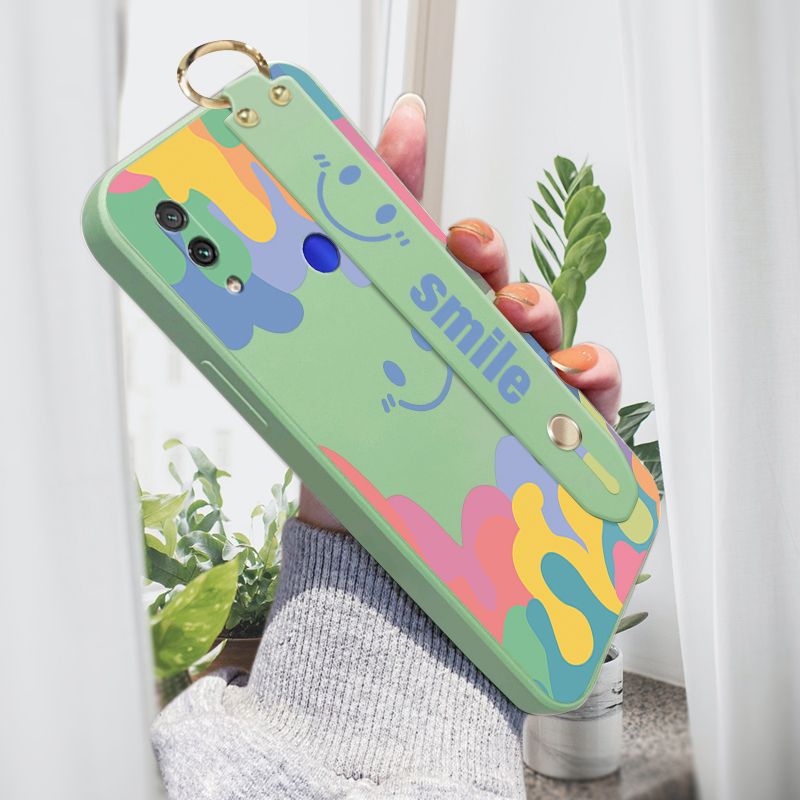 Jizetin for Redmi Note 7 Pro / Redmi Note 7 Wrist Strap Case Soft Candy Color Splash Ink Cover Ultra Thin Anti Fall Liquid Silicone Phone Case