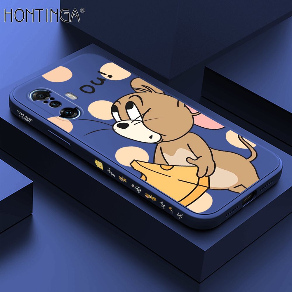Hontinga for Xiaomi Poco F3 GT / Redmi K40 Gaming Case Side Design Cute Cartoon Mouse Back Cover Soft Square Edge Pattern Liquid Silicone Trend Phone Cases