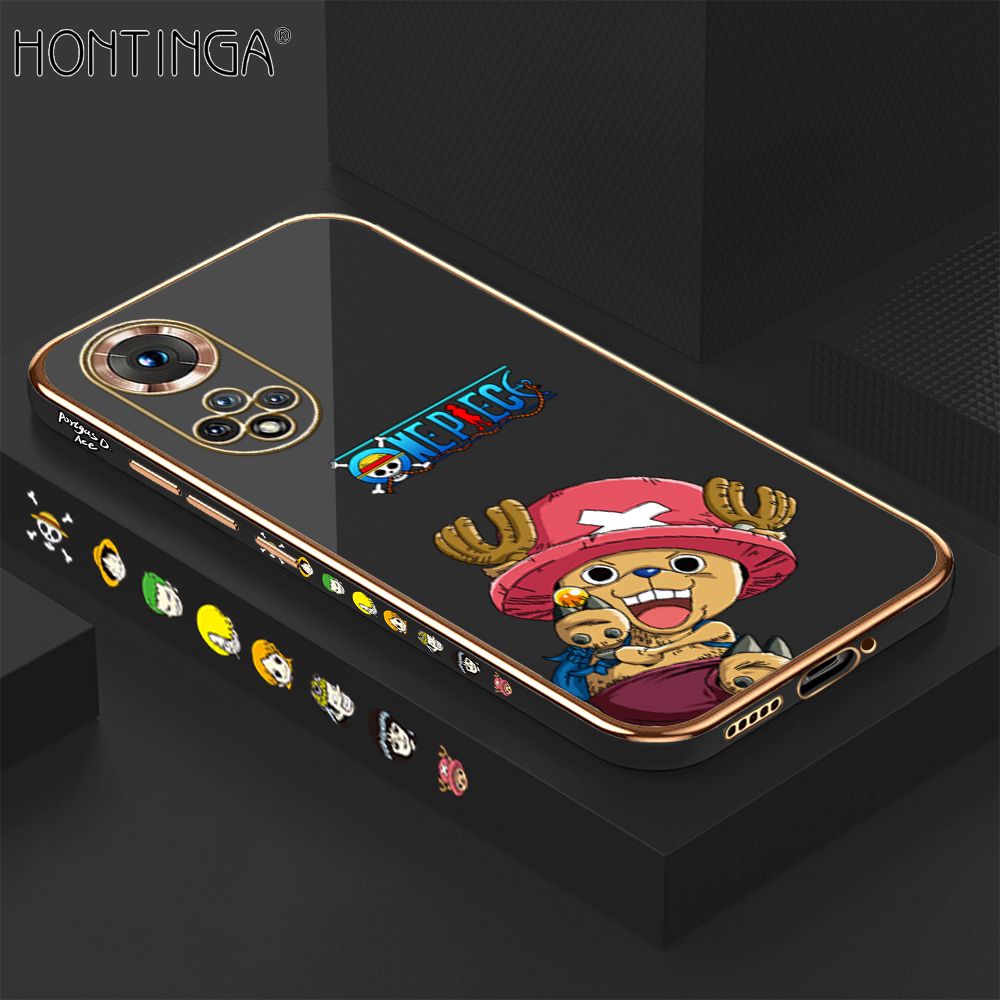 Hontinga for Honor 50 Back Cover + Free Lanyard Luxury 6D Plating Cute Cartoon Choba Side Pattern Case Soft Silicone Square Mobile Cover