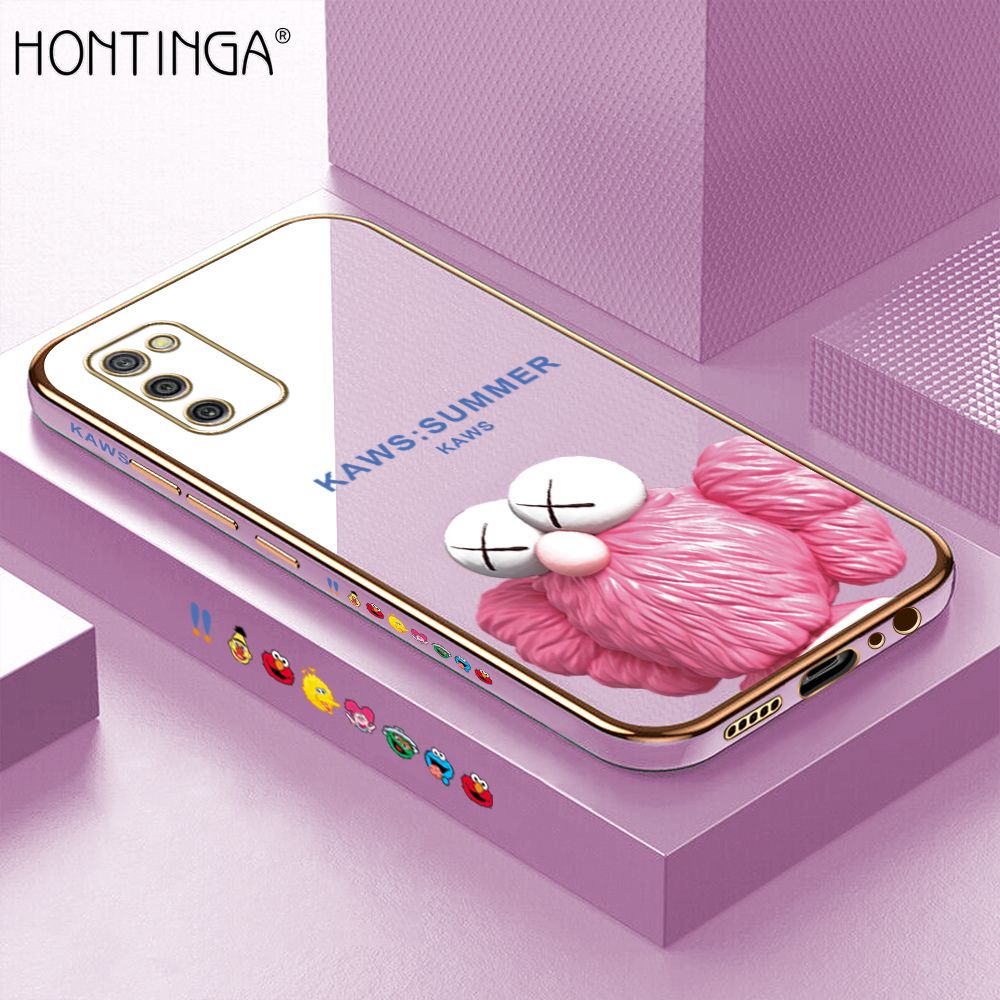 Hontinga for Samsung A02S Case Luxury 6D Plating Pink Doll Side Pattern Soft Back Cover Silicone Square Phone Cases