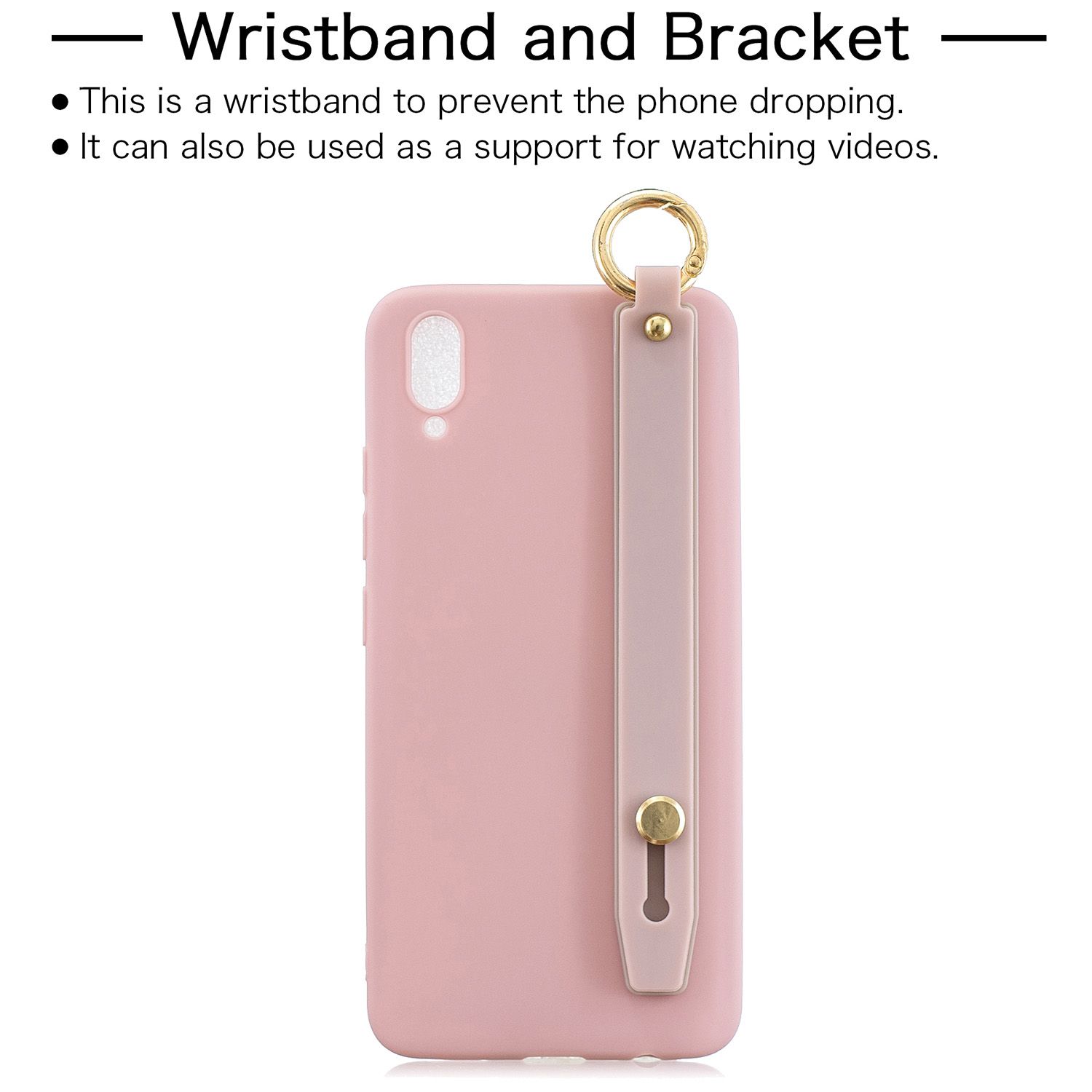 Yfashion For VIVO V11 ple Solid Color c Wrist Rope Bracket Matte PU Anti-scratch Non-slip Protective Cover Back Case