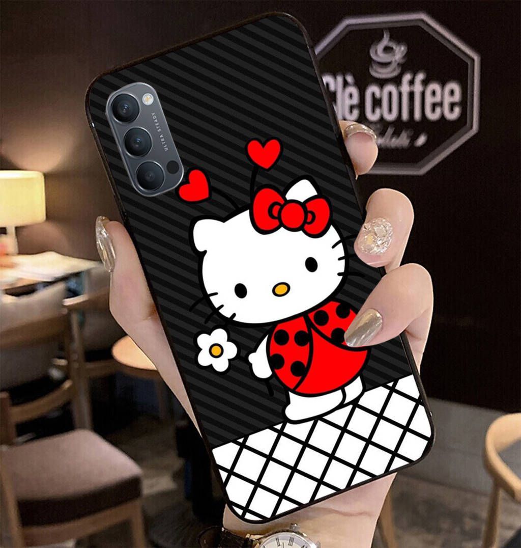 Black Hello Kitty Silicone Phone Case for Realme C17 C15 C12 C11 C3 C2 C21 C20 V15 5G GT NEO 5G GT 5G 8 Pro 5 3 Pro Q 5 5i 5s X Lite 2 A5 Narzo 30A 20 Pro Cover Soft Case