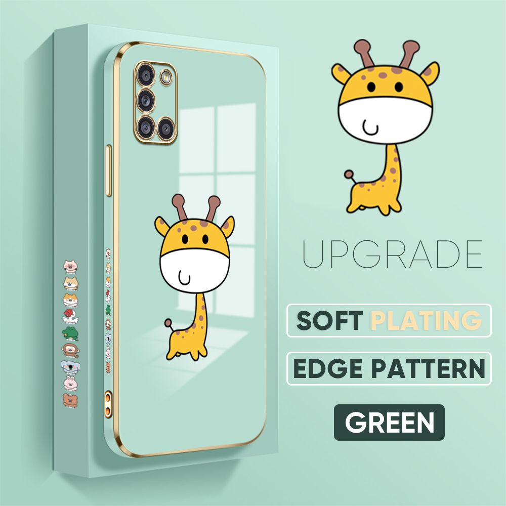TA for Samsung Galaxy A31 Back Cover + Free Lanyard Mini Giraffe Luxury 6D Plating Case Side Pattern Soft Silicone Square Phone Cases