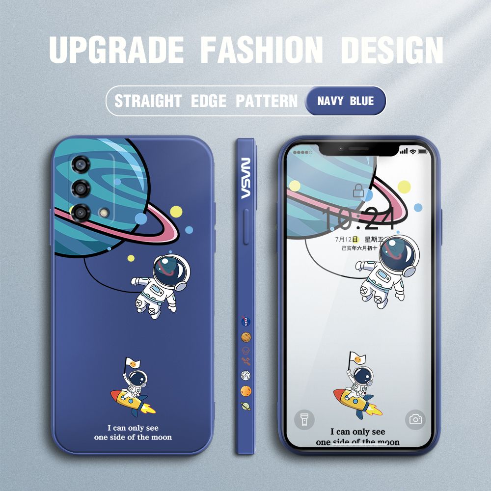 FHKL for OPPO F19 A95 A74 4G Back Cover Cartoon Astronaut Side design Soft Case Multicolor Liquid Silicone Phone Cases