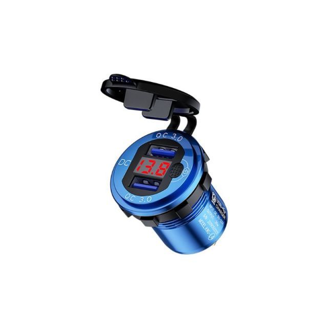 12V/24V Aluminum QC3.0 Dual USB Car Charger Fast Charge with Voltmeter Switch
