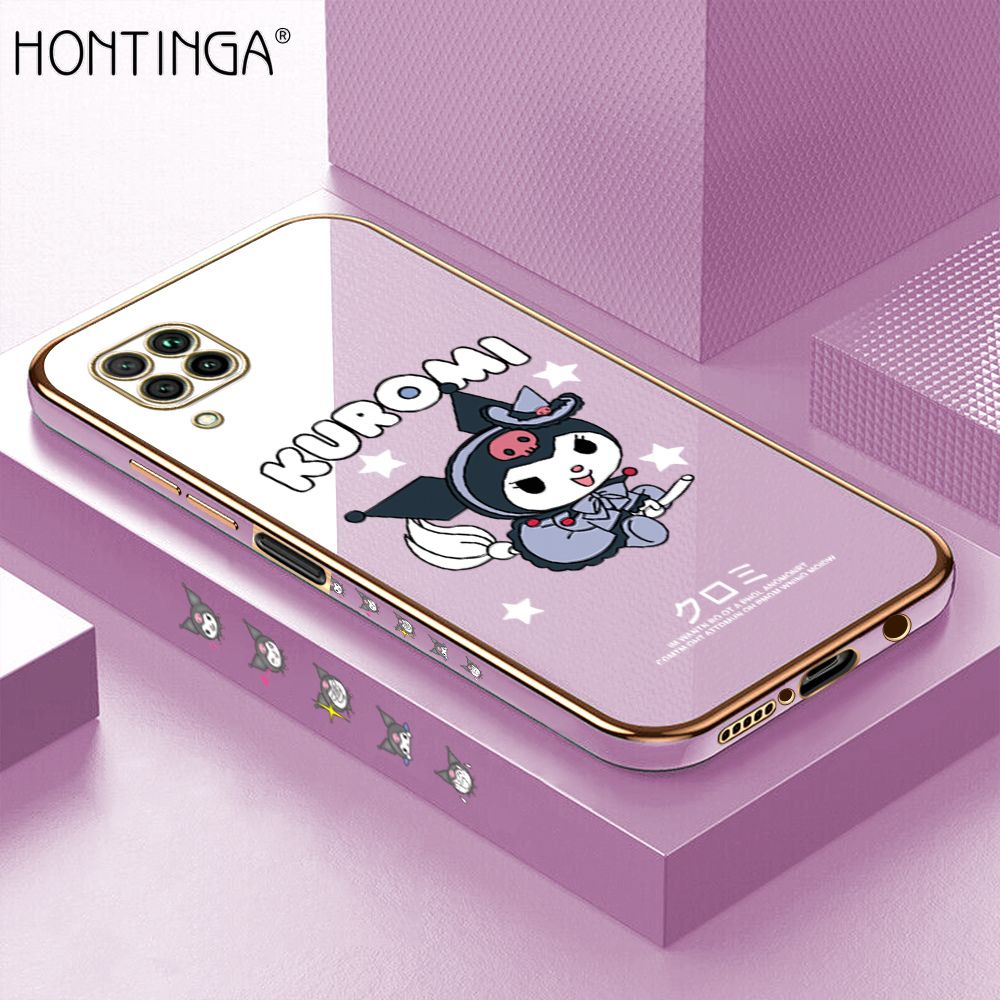 Hontinga for Huawei Nova 7I Case Luxury 6D Plating Cute Cartoon Little Witch Side Pattern Soft Back Cover Silicone Square Phone Cases