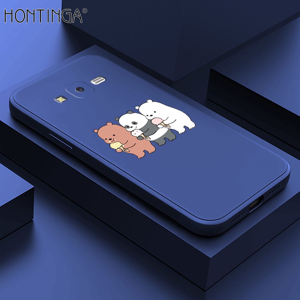 Hontinga for Samsung Galaxy J7 2015 / J7 Core Case Cute Cartoon Bear  Phone Case Soft Square Edge Silicone Cases Full Lens Cover Shockproof Protection Cover