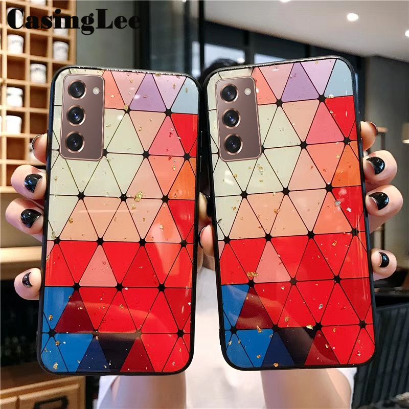 For Galaxy S20 FE case Shiny Gold Foil soft Phone case with Strap for Samsung Galaxy S20 FE Fan Edition Back Cover Rhombus geometry Design
