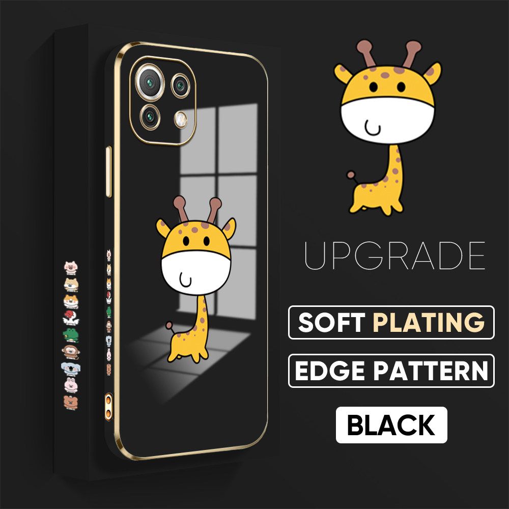 TA for Xiaomi 11 Lite 5G NE / 11 Lite 5G / 11 Lite Back Cover + Free Lanyard Mini Giraffe Luxury 6D Plating Case Side Pattern Soft Silicone Square Phone Cases